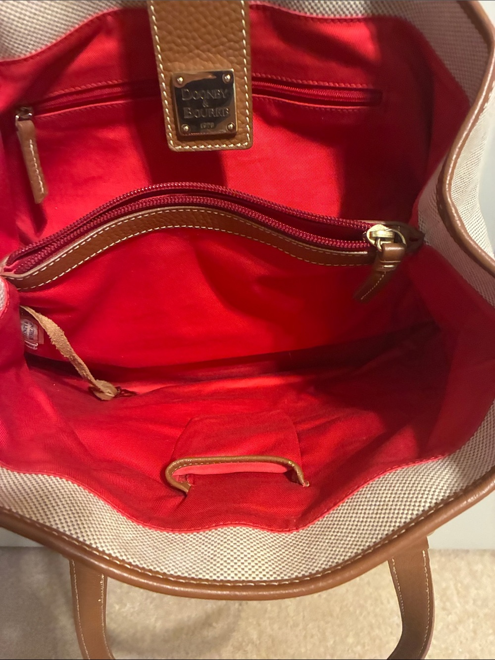 Dooney & Bourke Cream Canvas Tote with Brown Leather Trim - Picture 3 of 5